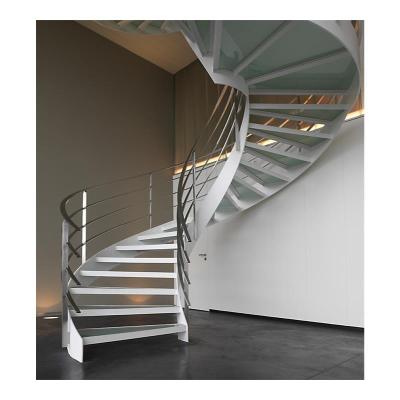 China Clear Staircase Curved Single Steel Stringer Wooden Bow Glass Stairs Customized Contemporary Tempered Glass Factory for sale