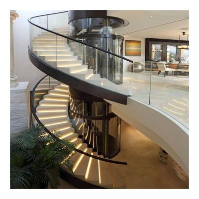 China Home Decoration Contemporary Luxury Modern Glass Stairs Wood Stairs Curved for sale