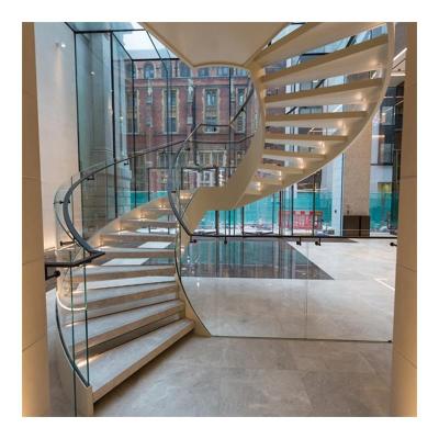 China Contemporary Interior Curved Staircase Customized Home Installed Staircase Stainless Steel Enclosure Stairs for sale