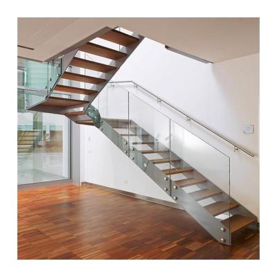 China Contemporary Modern Luxury Indoor Metal Stairs Customized Double Stringer Straight Staircase Design for sale