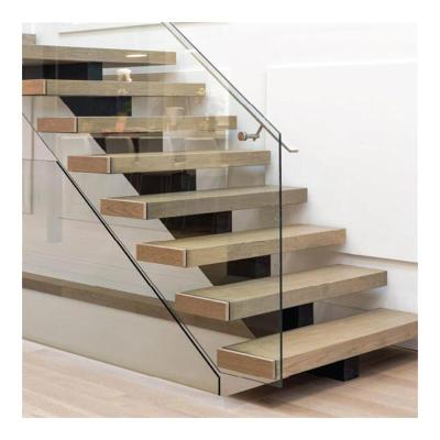 China Contemporary Customized Mono Beam Straight Stairs Single Stringer Staircases With Standoff Glass Railings for sale