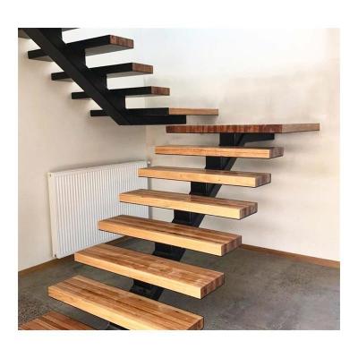 China Stainless Steel Contemporary Open Railings Design Mono Straight Stair Riser Stringer Stairs With Solid Wood Treads for sale