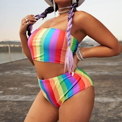 China Windproof Custom New In Colorful Running Plus Size Strapless Bandeau Bandeau Two Piece Swimsuit Women Beach Wear Strapless Swimwear for sale