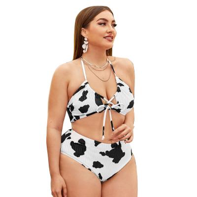 China 2023 Windproof New In Stock Plus Size Cowhide Swimwear Sexy Halter Triangle Beachwear Print Bikini Tops Women Two Piece Swimsuit for sale