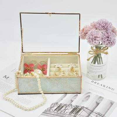 China Decorative Clear Glass Jewelery Organizer and Countertop Collection Display Case Glass and Brass Box for sale