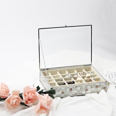 China Glass Grid Velvet Jewelry 35 Tray Organizer Felt Jewelry Box Tray Holder with Clear Lid for Drawer, Stud Earring Necklace Bracelet Box for sale