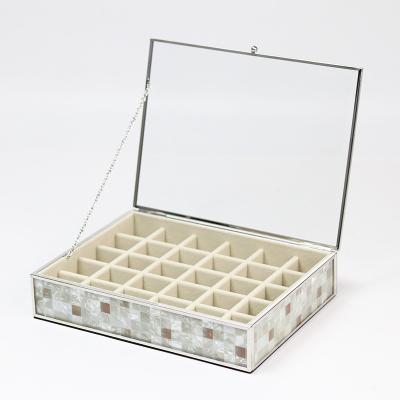 China Glass Leather 40 Compartments Jewelry Box Display Organizer Printing Pattern European Style Jewelry Showcase for sale