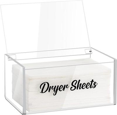 China Shop Dryer Acrylic Sheet Dispenser With Clear Hinged Lid Dryer Sheet Holder For Fabric Softener Covers Acrylic Tissue Box Holder for sale