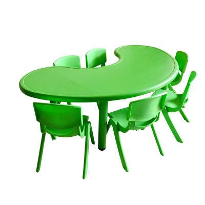 China Kindergarten Modern Wholesale Colorful Height Adjustable Half Moon Shape Plastic Table For Children for sale