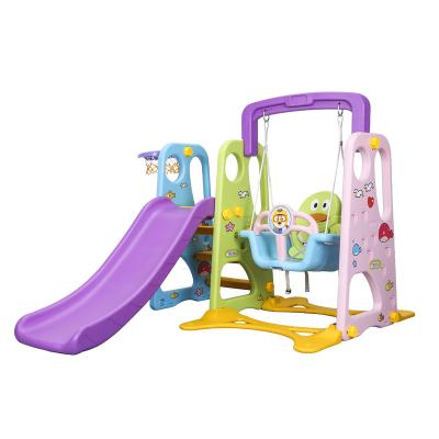 China Kids Amusement Toys 2022 Baby Indoor Outdoor Playground 3 in 1 Plastic Swing and Slide Set for Kids for sale