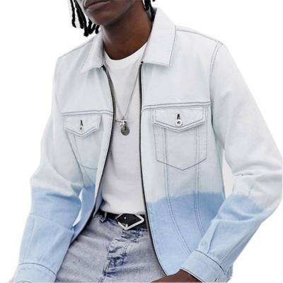 China Reversible Fashion Men's Clothing Zipper Lattice Gradient Dip Dye Cotton Wash Denim Men's Jackets for sale