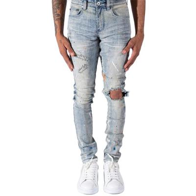 China Korean streetwear men's breathable jeans fashion pants light color washed painted men's jeans for sale