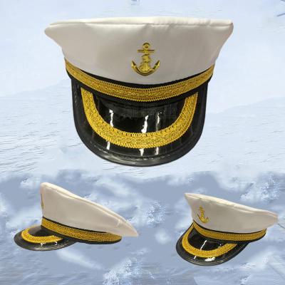 China Adult Sailor White Checked Sea Marine Navy Officer Cap New Design Navy Captain Hat Yacht Boat Hat for sale