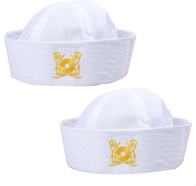 China White Cotton Embroidery Logo Captain Hat Checked Twill Printed Logo Your Own Design To Customize Sailor Cap Hat for sale