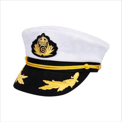 China New Checked Style 100%cotton Captain Hat Party Yacht Officer Hat, White Navy Captain Uniform Hat for sale