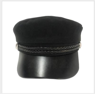 China Black Hat Captain Hat Female Fashion Hot Sale Checked Military Hat Autumn Winter Sailor Cap Student Travel Hat for sale