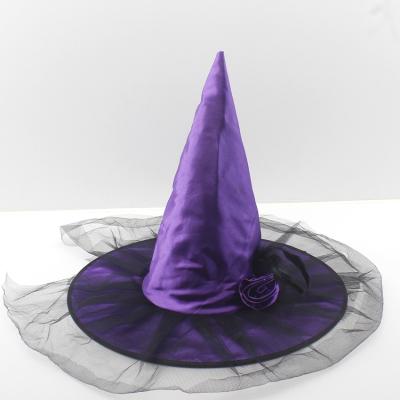 China New Character Halloween Witch Veil Hat Crazy Near Masquerade Ball Flowers High End Witch Hat Headband for sale