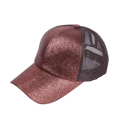 China JOINT Baseball Mesh Cap Fashion Baseball Cap Glitter Ponytail Trucker Hat Women Lady High Bun Ponytail Hats for sale