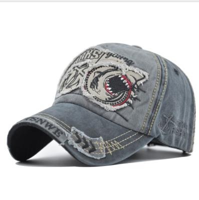 China Baseball Cap COMMON Washed Shark 3D Embroidered Letter Retro Baseball Cap Hat for sale