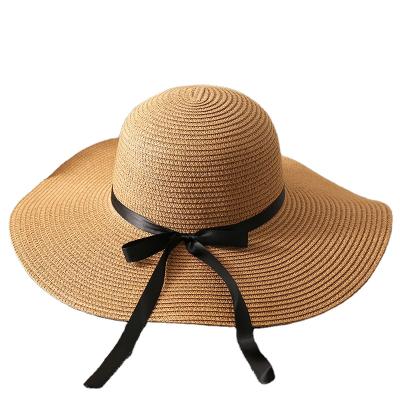 China Fashion Verified Wholesale Custom Women Brim Straw Hat Collapsible Beach Hat Bowknot Summer Sun Hat for sale