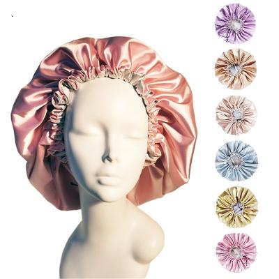 China Extra Large Solid Color Fashion Character Round Wide Elastic Spring Colorful Autumn Emulation Silk Turban Cap Hat Skullies Beanie Sleepwear for sale