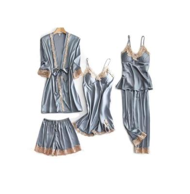 China New Arrival QUICK DRY Women's 4 Piece Pajamas Sets Pajama Silk Women Sleepwear Sets for sale