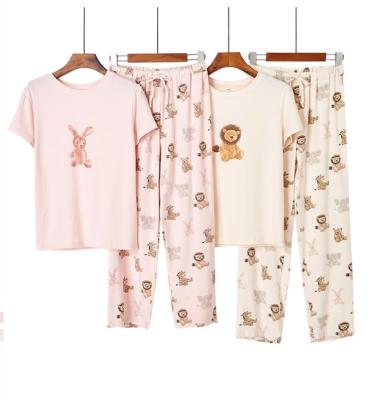 China Breathable Pajamas Women Cotton Summer Loungewear Pajamas Cartoon Printing Sleepwear Pijama Pajamas Pour Femme for sale