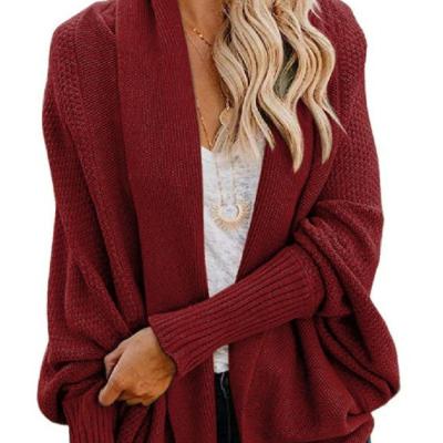 China Anti-wrinkle women fashion autumn bat sleeve knitted cardigans acrylic coat poncho for women sweater dresses for sale