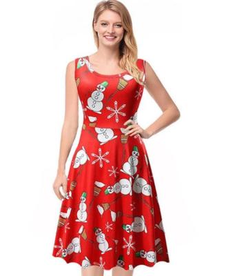 China 2022 New Products Vintage Hepburn Christmas Printing Waist Anti-Static Dress for sale