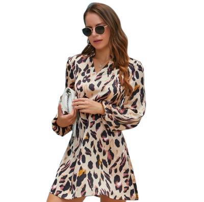 China Breathable Custom Your Own Designs Dresses Women Leopard Lady Wrap Tea Dress for sale