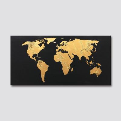 China Modern Handmade Abstract Gold World Map Office Wall Decor Canvas Art Oil Painting for sale