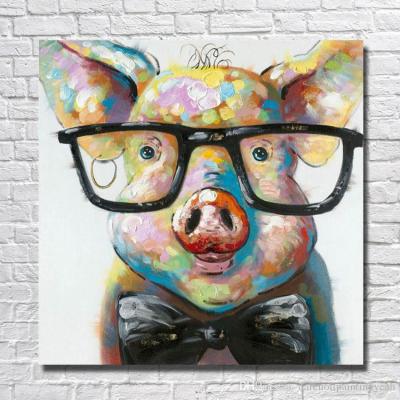 China Modern Cute Abstract Animal Wall Art Canvas Oil Painting Pig For Home Decor for sale