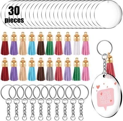 China Plastic Wholesale White Round DIY Clear Acrylic Key Chain Set for sale