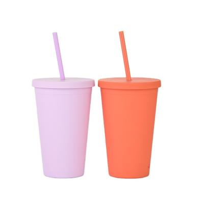 China FREE SAMPLE Viable Custom Logo Reusable Acrylic Plastic Drinks 16oz Double Walled Tumbler Mug With Lid And Straw for sale