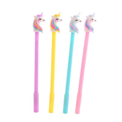 China Pen Customized Promotional personalized cute unicorn topper kawaii cartoon plastic gel ink ballpoint pen black pen for sale