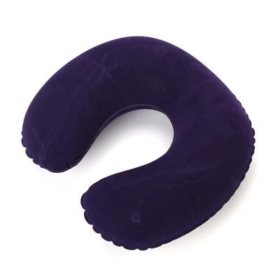 China PORTABLE Custom Logo Flocking PVC U Shaped Inflatable Travel Neck Pillow For Adults for sale