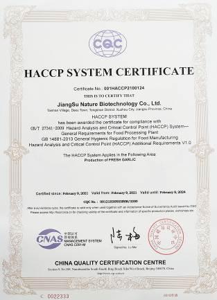 HACCP - Jiangsu Nature Biotechnology Co., Ltd.