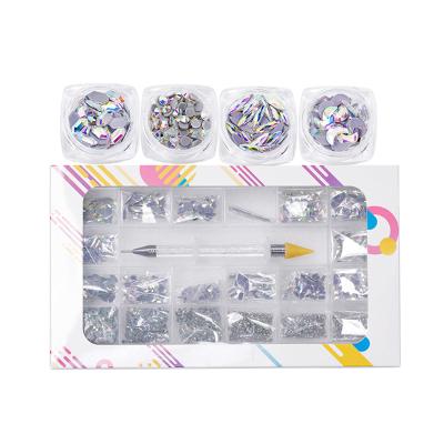 China High Clarity Nail Art Accessory For Crystal Nail Design Fake Nail Stones In Box 3d Tips Crystal Glitter Mix Gems Beads for sale