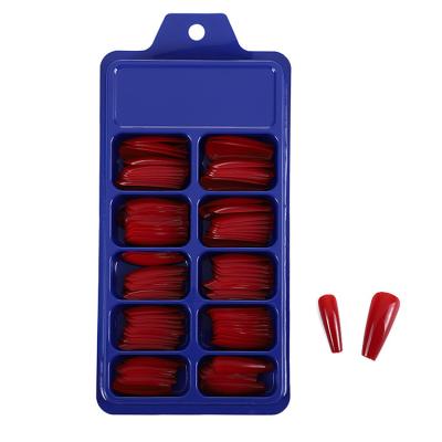 China #0-#9 Nails Eco-friendly Material Artificial Nail Tips Fake Stiletto 100 Pcs Red Custom French Nail Tips Coffin Nail Tips Set for sale