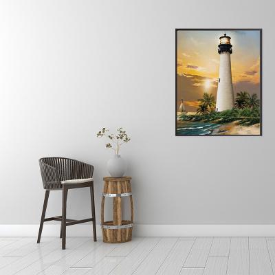 China 5D Non-Toxic Diamond Painting Lighthouse By The Sea Full Drill Around The Drill Landscape Gifts Wall Art Home Decoration for sale