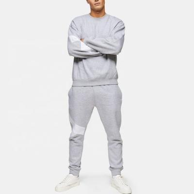 China Gray Outfit Crew Neck Breathable Custom Men's Casual Sweatshirt Jogging Pants Color Block French Terry Tracksuit Basic Male Two Piece Set for sale