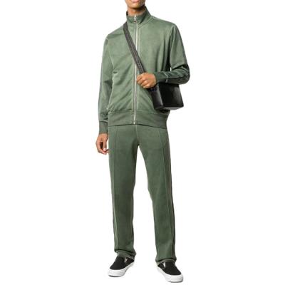 China Custom Classic Vintage Men's Army Green Sportswear Men's Breathable Plain Color OEM Full Zipper Sweatpants Jacket Men's Breathable 2pcs Suit Outfit for sale