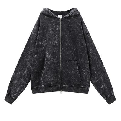 China OEM Wholesale Custom QUICK DRY High Quality Men's Long Sleeve Double Zipper Washed Vintage Vintage Pullover Sweatshirt Hoodie Jacket for sale