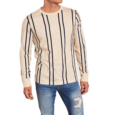 China OEM Casual Striped T-shirt Anti-Wrinkle Thin Men's Long Sleeve Cotton Round Neck Pullover T-Shirts Man Long Sleeve T-shirt for sale