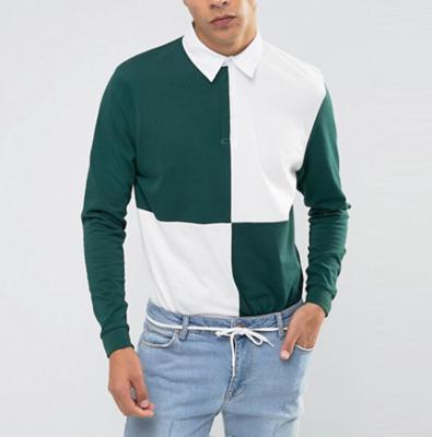 China Newest Design Casual Men's Breathable Apparel Slim Cut Out Color Block Long Sleeve Polo Shirt for sale