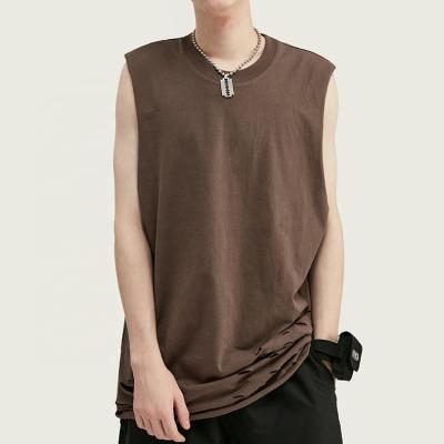 China Anti-pilling Men's Summer Sleeveless Loose Vest Ripped Solid Color Basic Fitness Tank Tops Plain Logo Casual Streetwear Fashion Custom Top for sale