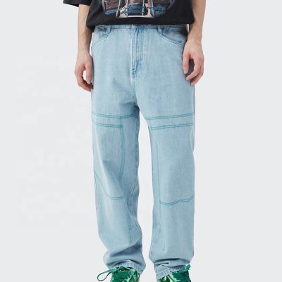 China Breathable Men's Straight Leg Washed Loose Jeans Logo Black Light Blue Plain Custom Made Casual Fashion Plus Size Denim Pants Basic Trousers for sale