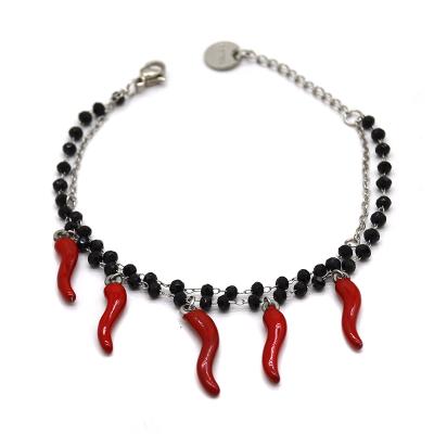 China New Collections Popular Environmental Friendly Stainless Steel Silver Color Chain Chilli Charms Small Pearl Fashion Bracelet For Girls for sale