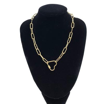 China 2021 New Environmentally Friendly Square Gold Color Stainless Steel Heart Shape Link Chain Charm Necklace Women Jewelry for sale