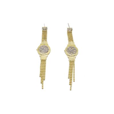 China Personality Environmental Friendly Design Full Of Diamond Watch Earrings Female Net Celebrity Fashion Temperament Simple Drop Earrings Female Exaggerated for sale